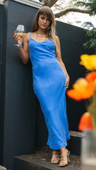 Royal Blue Satin Slip Midi Dress