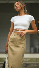 White Waist Self-Tie Crop Top