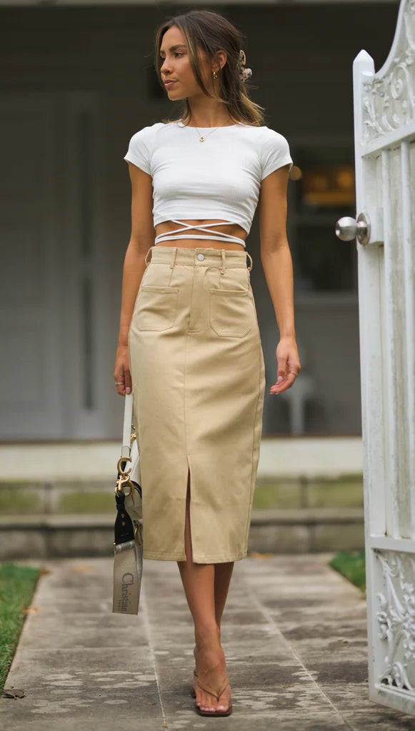 White Waist Self-Tie Crop Top