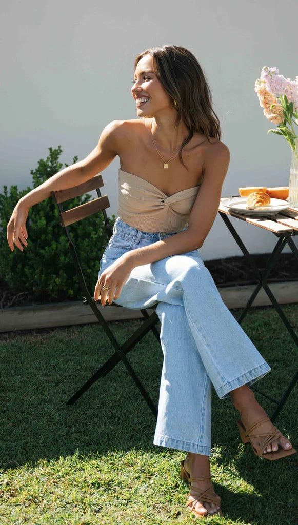Beige Twisted Knit Crop Top