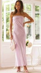 Pink Bandeau Satin Midi Dress