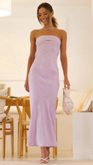 Pink Bandeau Satin Midi Dress