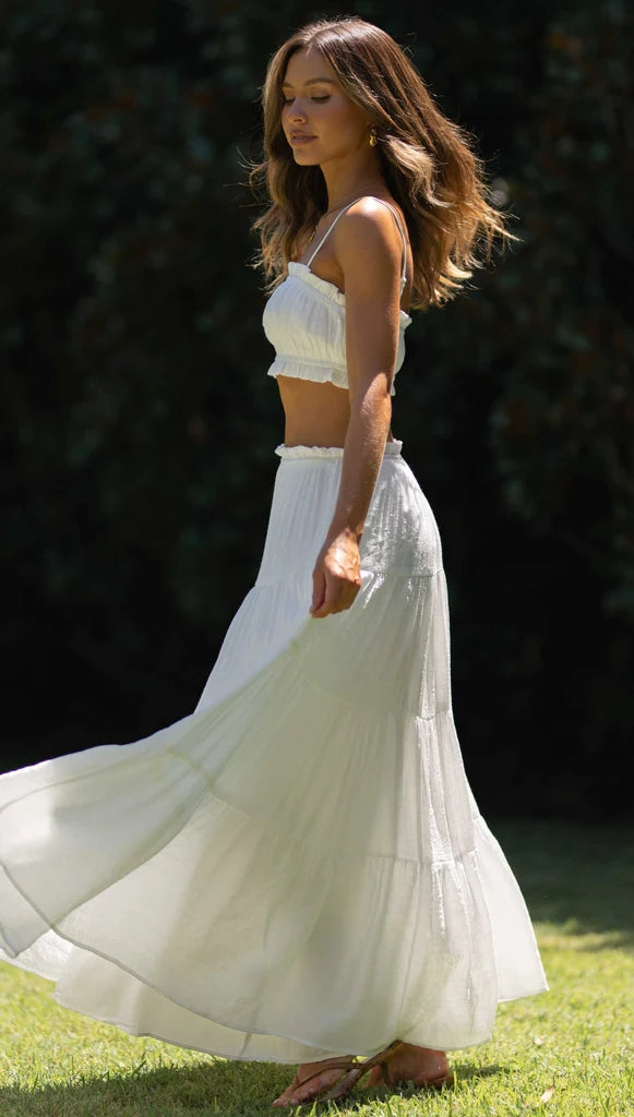 White Tiered Maxi Skirts
