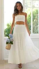 White Pleated Tank Crop Top