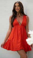 Red Plunging Neckline Mini Dress