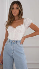 White Puff Sleeves Crop Top
