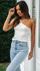 White Knit Crossover Crop Top