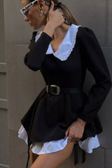 Doll Collar Ruched Fake Two-Pieces Dress