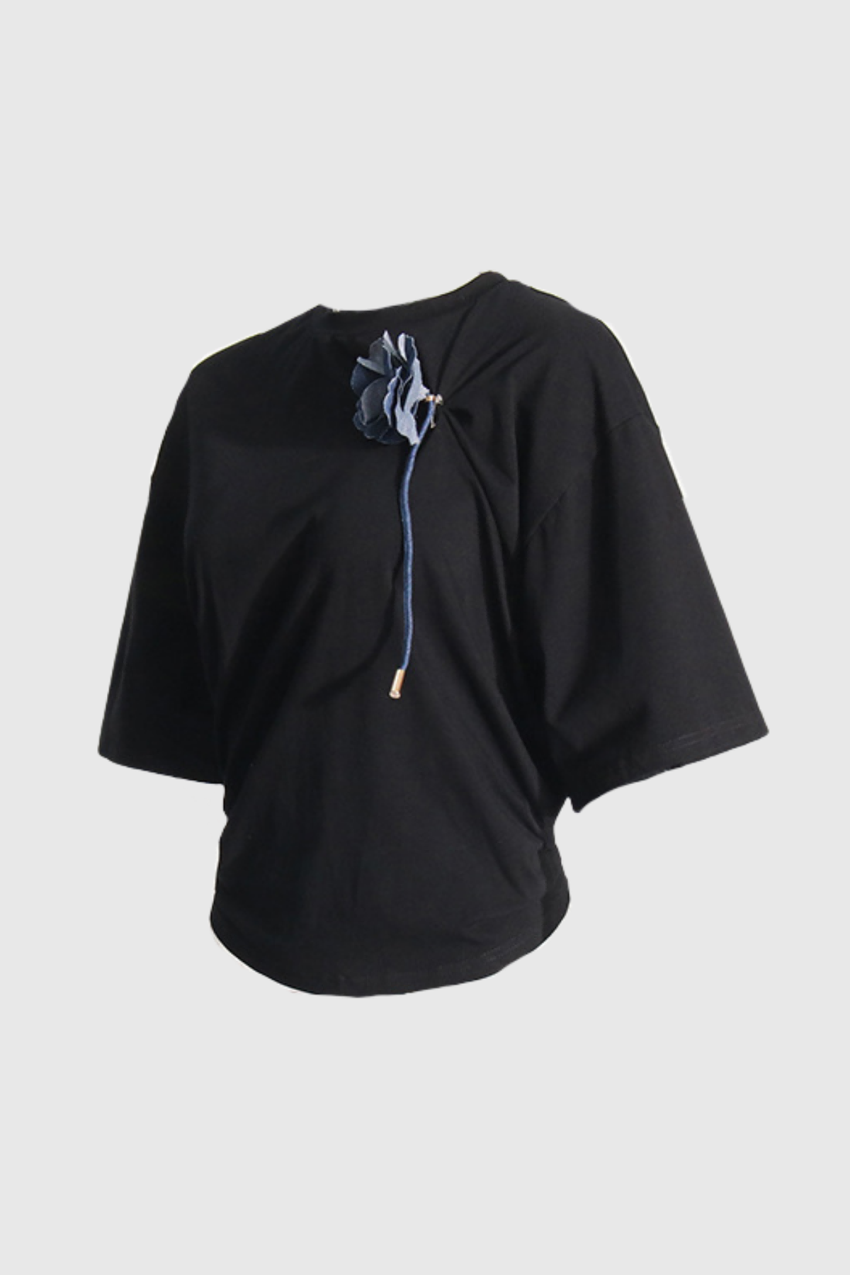 Emmalyn Ruched Flower T Shirt In Black
