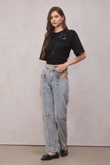 Emmalyn Ruched Flower T Shirt In Black