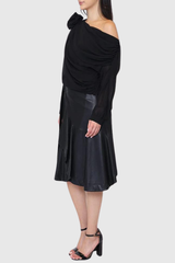 Ensley Flower Single Shoulder Mesh Top In Black