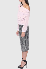 Ensley Flower Single Shoulder Mesh Top In Pink