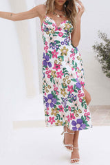 Floral Print Backless Side Slit Cami Dress