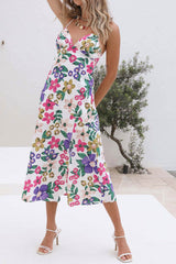 Floral Print Backless Side Slit Cami Dress