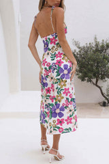 Floral Print Backless Side Slit Cami Dress
