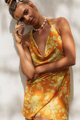 Floral Print Tie-Back Yellow Dress