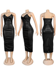 Indiebeautie Black Faux-Leather Cami Dress