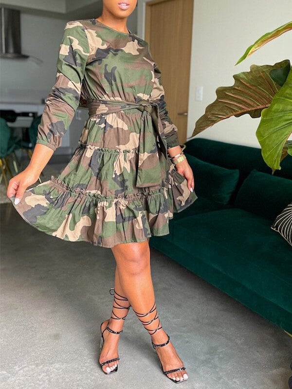 Indiebeautie Camo Tied Ruffle Dress