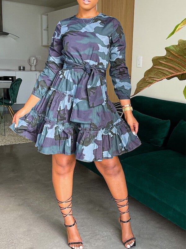 Indiebeautie Camo Tied Ruffle Dress