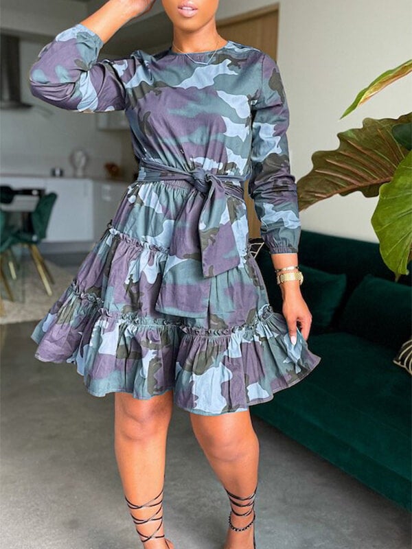 Indiebeautie Camo Tied Ruffle Dress