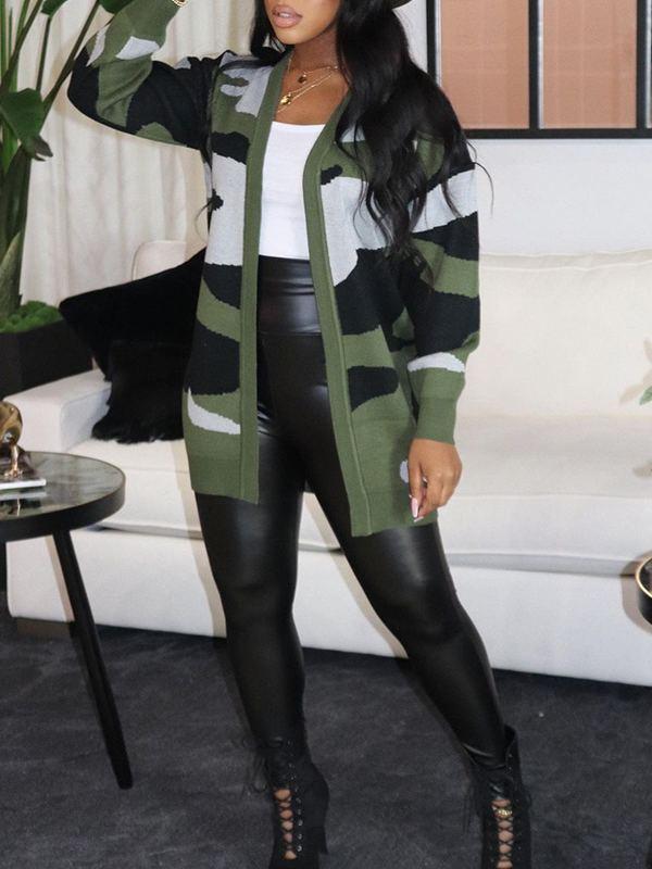 indiebeautie Camo Open-Front Cardigan