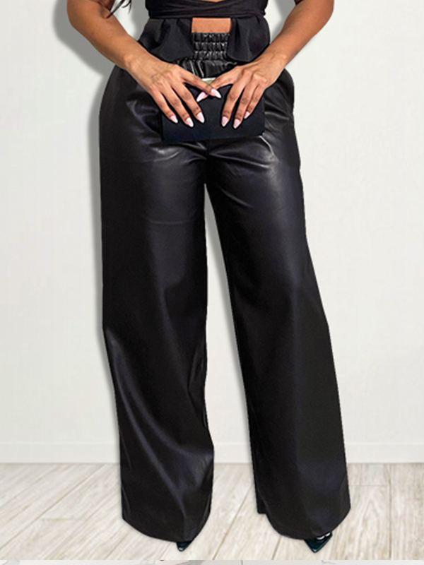 indiebeautie Faux-Leather Wide-Leg Pants
