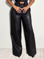 indiebeautie Faux-Leather Wide-Leg Pants