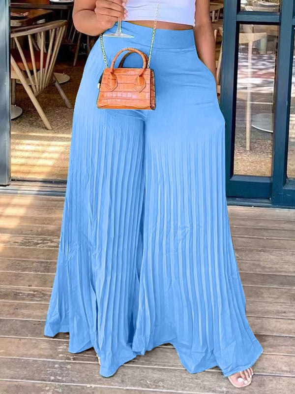 Indiebeautie Solid Pleated Wide-Leg Pants