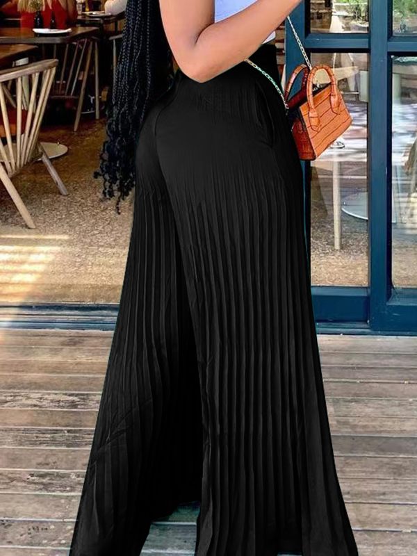 Indiebeautie Solid Pleated Wide-Leg Pants