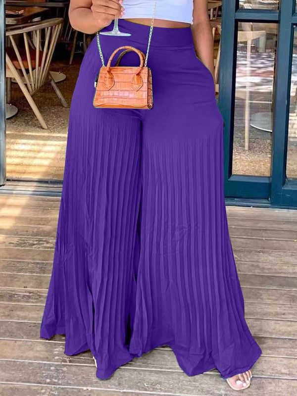 Indiebeautie Solid Pleated Wide-Leg Pants