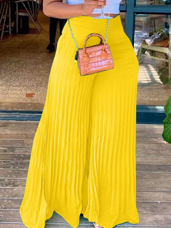 Indiebeautie Solid Pleated Wide-Leg Pants