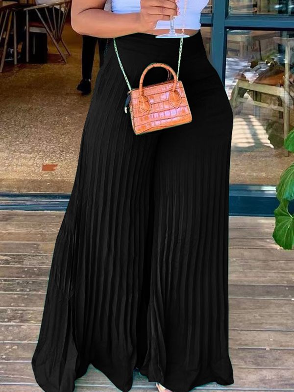 Indiebeautie Solid Pleated Wide-Leg Pants
