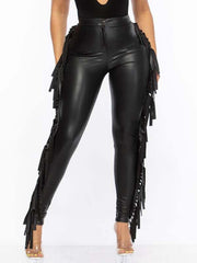 Indiebeautie Fringe-Combo Faux-Leather Pants