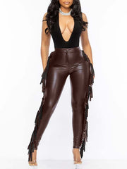 Indiebeautie Fringe-Combo Faux-Leather Pants