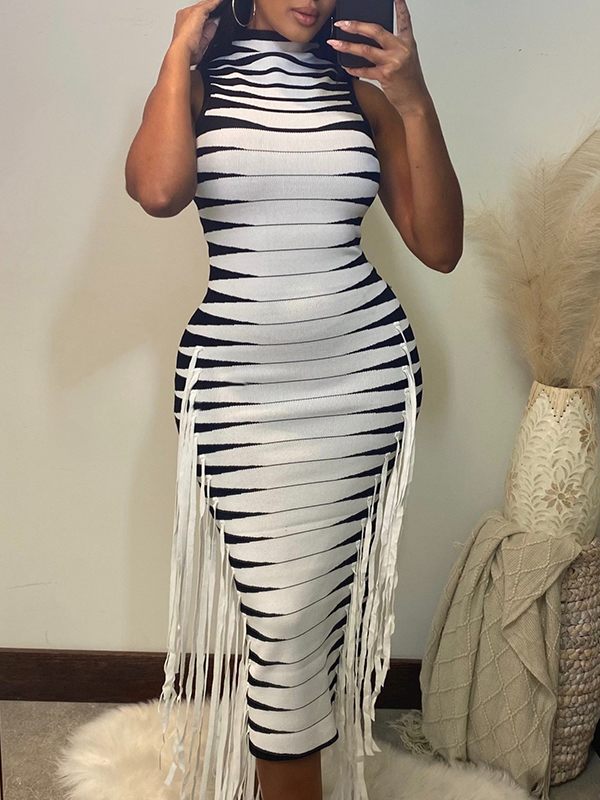Indiebeautie Fringe Combo Sleeveless Dress