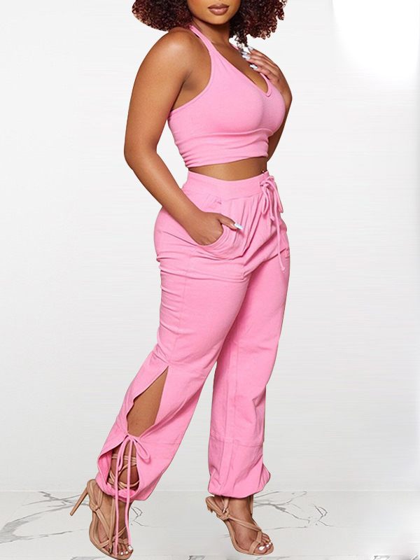 Indiebeautie Solid Tank Top & Tied Pants Set