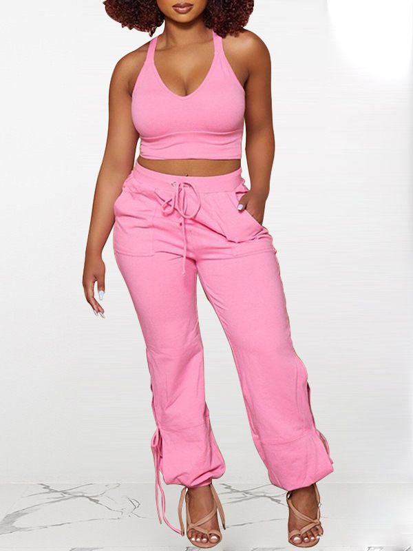 Indiebeautie Solid Tank Top & Tied Pants Set