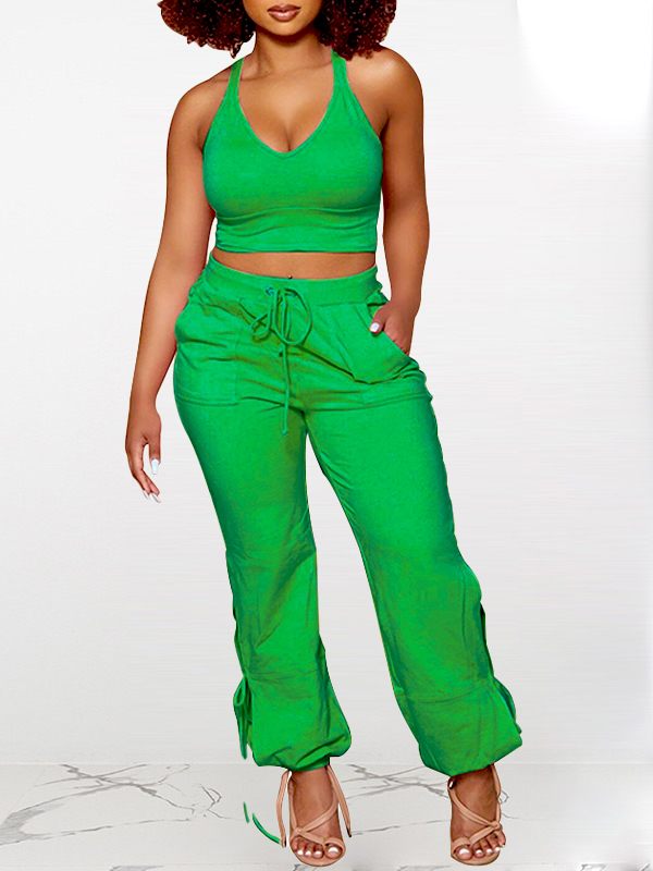 Indiebeautie Solid Tank Top & Tied Pants Set