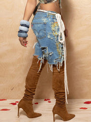 Spraying Ripped Bermuda Shorts