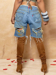 Spraying Ripped Bermuda Shorts