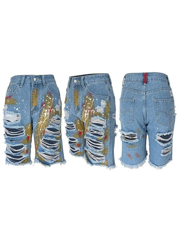 Spraying Ripped Bermuda Shorts
