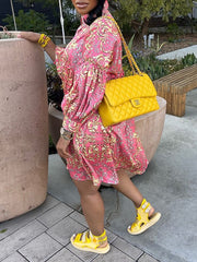 Indiebeautie Printed Bishop-Sleeve Shirt Dress