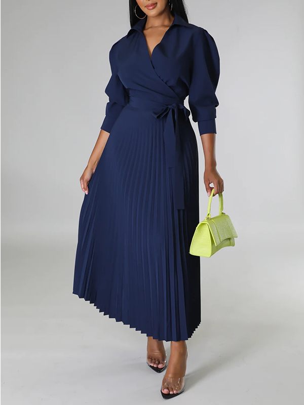 Indiebeautie Solid Pleated Shirt Dress