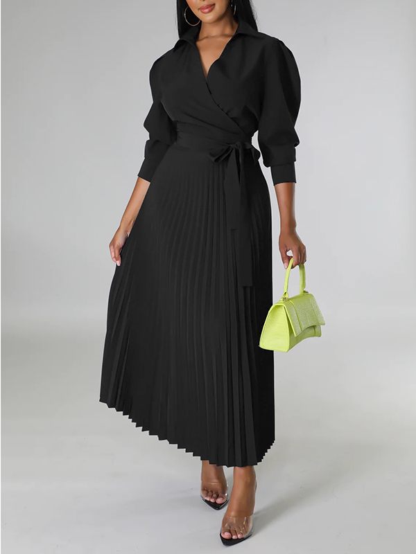 Indiebeautie Solid Pleated Shirt Dress