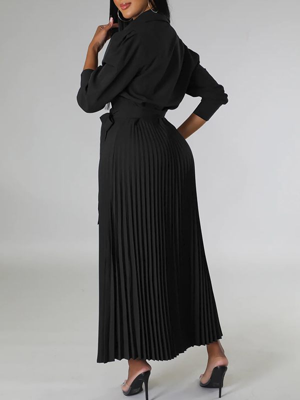 Indiebeautie Solid Pleated Shirt Dress