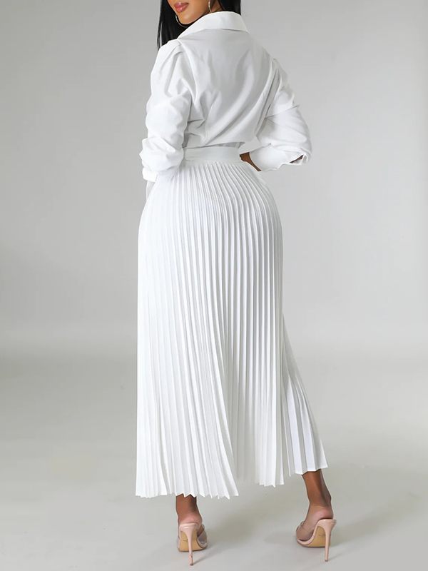 Indiebeautie Solid Pleated Shirt Dress