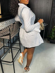 Indiebeautie Bell-Sleeve Shirt Dress with Denim Vest