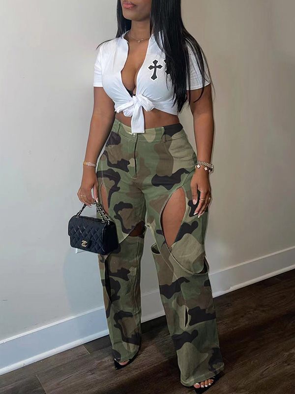 Indiebeautie Camo Cutout Pants