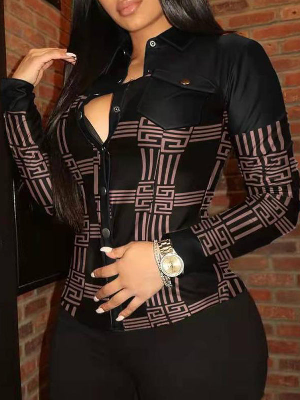 Indiebeautie Printed-Combo Faux-Leather Shirt