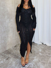 Indiebeautie Off-Shoulder Button-Front Ruched Dress